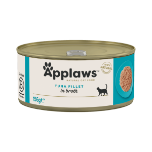 Lata de comida húmeda para gatos Applaws, Filete de Atún en caldo natural, 156 g (packshot frontal).