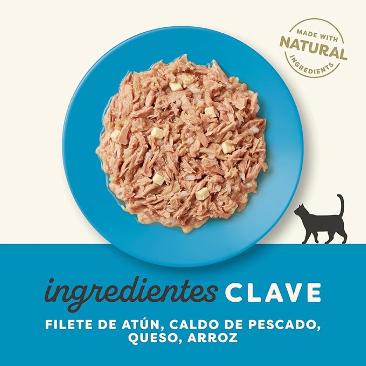 Ingredientes clave Applaws Atún con Queso para gatos: atún, queso, caldo y arroz
