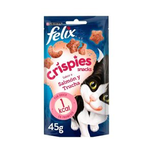 Bolsa Felix Crispies Salmón y Trucha 45 g – snack ligero y aireado para gatos