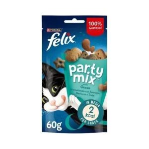 Bolsa Felix Party Mix Ocean 60 g – snack para gatos con salmón, carbonero y trucha