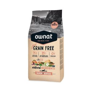 Ownat Just Grain Free Salmon & Seafood – pienso natural sin cereales para perros adultos con salmón y marisco, saco frontal