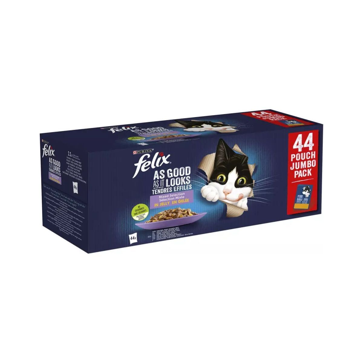 Comida húmeda Felix Fantastic Selección Mixta en Gelatina para gatos adultos, pack ahorro de 44 sobres de 85 g